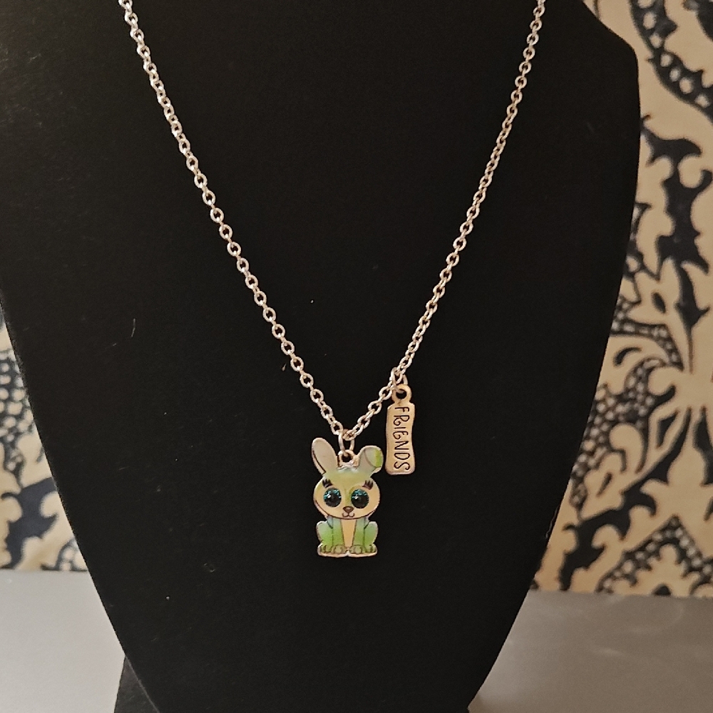 Green Bunny Pendant Necklace for Kids